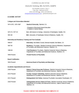 Gloria M. Kardong, MD - One page CV - 2-8-25